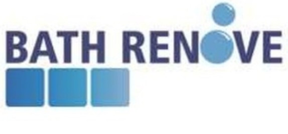 Logo original de Bath Renove: letras azules, dos burbujas y tres azulejos